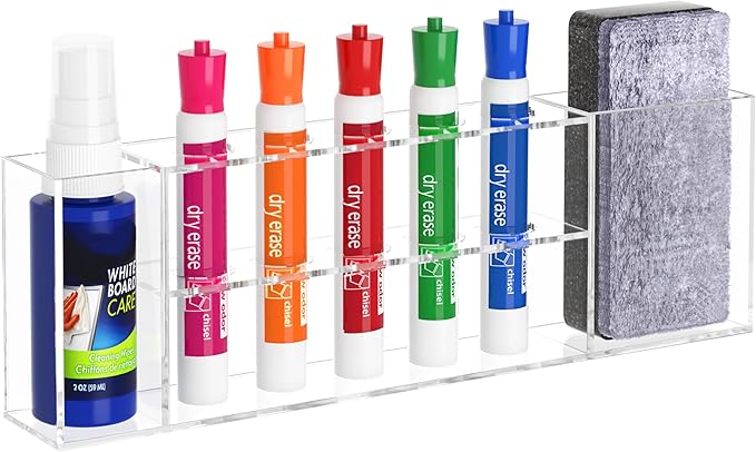 HBlife Acrylic Magnetic Dry Erase Marker Holder for Whiteboard, Wall Mount 5 Slots Magnet Pen Pencil Holder for Fridge Refrigerator, Locker Organizer Accessories for School Classroom Office, Clear