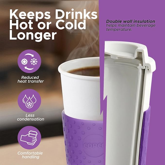 Copco Acadia 16 oz Reusable To-Go Travel Mug - BPA-Free Insulated Coffee Cup with Double-Wall Insulation, Spill-Resistant Lid & Non-Slip Rubber Grip - Dishwasher Safe (Lilac)