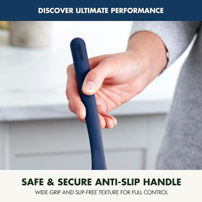 GreenPan Silicone Fish Turner Spatula, Slotted Cooking Kitchen Utensil, Flexible Rubber Nonstick Cookware, Rigid Steel Core, Heat-Resistant, Anti-Slip Handle, BPA-Free, Dishwasher Safe, Blue