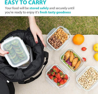 Bayco 6 Pack Glass Meal Prep Containers, Glass Food Storage Containers with Lids, Airtight Lunch Bento Boxes, Leak Proof (6 lids & 6 Containers)