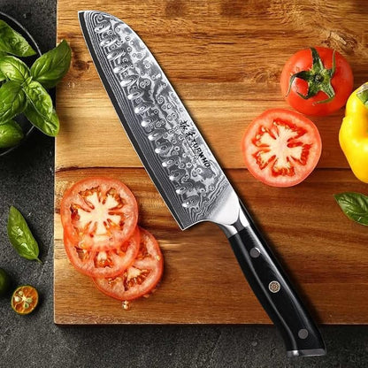 TURWHO Professional Santoku Knife 7 inch - Classic Damascus pattern Japanese VG-10 Steel Chef Knife