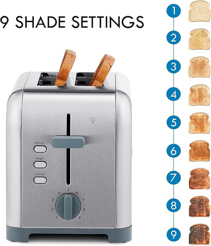 Kenmore 2-Slice Toaster, Stainless Steel, Extra Wide Slots, Bagel and Defrost Functions, 9 Browning Levels, Removable Crumb Tray, for Bread, Toast, English Muffin, Toaster Strudel