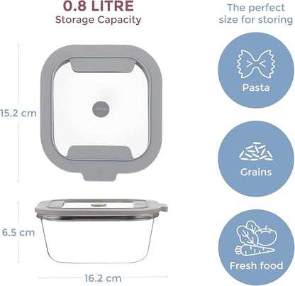 Kilner Fresh Storage 0.8 Litre Airtight Glass Container Durable Leakproof Lid with Vacuum Seal for Food Storage Leftovers Snacks Meal Prep Batch Cooking