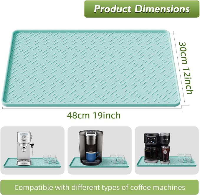 Silicone Coffee Mat 19" x 12", Waterproof Coffee Bar Mat, Spill-Proof Coffee Maker Mat for Kitchen Counter, Non-Slip Coffee Machine Mat, Durable Counter Protector