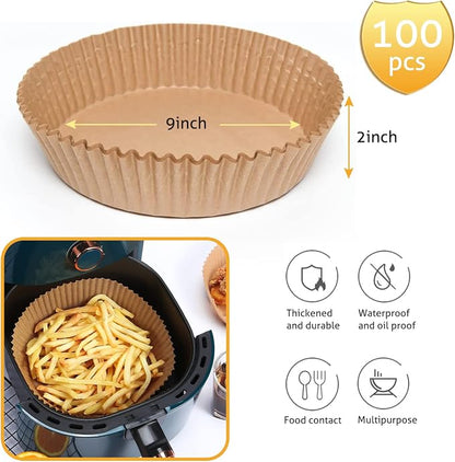 Ailun Air Fryer Paper Liners 9inch, 100PCS Non-Stick Parchment Paper,Oil Resistant,Disposable Food Grade Free of Bleach Paper Round for 5-10 QT Air Fryer Baking Roasting Microwave