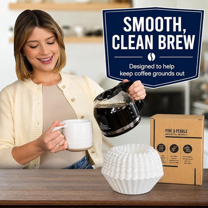 Pine & Pebble® 12-Cup Large Commercial Coffee Filters, 500 Count | Tall-Walled Basket Style (9.84" x 4.33") | No Grounds, No Mess | Fits BUNN & Standard Coffee Makers | Bulk for Cafés & Offices
