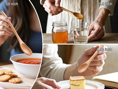 6 Piece Small Wooden Spoons Set - Premium Beech Wood Spoons in 3 Sizes (4.9", 5.9", 7.1") for Honey, Tea, Coffee, Multi-Purpose Mini Teaspoons Utensils for Ice Cream and Soup