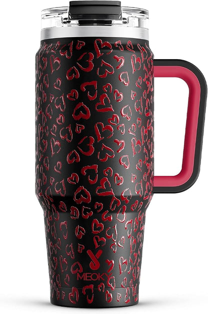 Meoky 32 oz Tumbler with Handle, Insulated Tumbler with Lid and Straw, Stainless Steel Travel Mug, Keeps Cold for 24 Hours, 100% Leak Proof, Fits in Car Cup Holder (Heart)