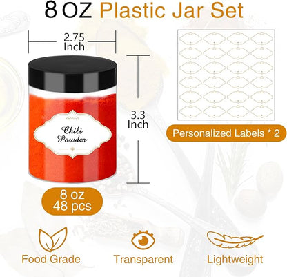 PeacePeo 8 OZ Plastic Jars with Lids, Slime Containers with Lids 48 Pcs Airtight Round Plastic Storage Jars Wide-Mouth Containers for Slime, Kitchen and Household Food Storage of Dry Goods