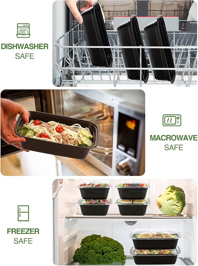 NEEBAKE 40 Sets 38oz Meal Prep Container - Reusable Plastic Food Storage Containers with Lids, Fits Microwave, Freezer and Dishwasher Safe