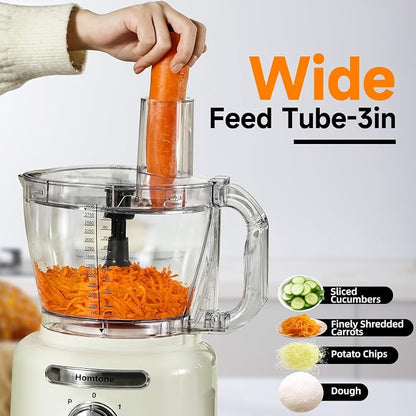 Homtone 16 Cups Food Processor, Large Food Chopper with French Fry Cutter, 9 Functions 7 Blades for Shredding, Slicing, Doughing for Home Use, 3 Speeds, 600W (Beige, 16 Cup)