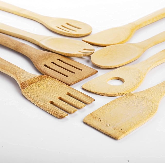 DEAYOU 16 PCS Bamboo Kitchen Utensils, Wood Spoons Spatula Set for Cooking, Nonstick Natural Cooking Utensils for Cookware, Wok, Everyday Use, Mothers Day Gifts, Housewarming Gifts