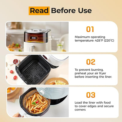 Air Fryer Paper Liners: 100Pcs Parchment Paper, 8" Air Fryer Liner Disposable for Microwave, Non-Stick Square Air Fryer Basket Liner