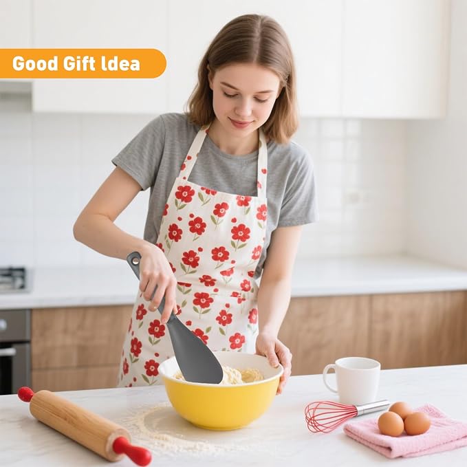 12.6" Extra Long Silicone Spatula Spoon for Nonstick Cookware, Seamless One-Piece Design Cooking Spoon with Built-in Tool Rest for Mixing, Scoop and Scrape, Dishwasher Safe, Black & Gray