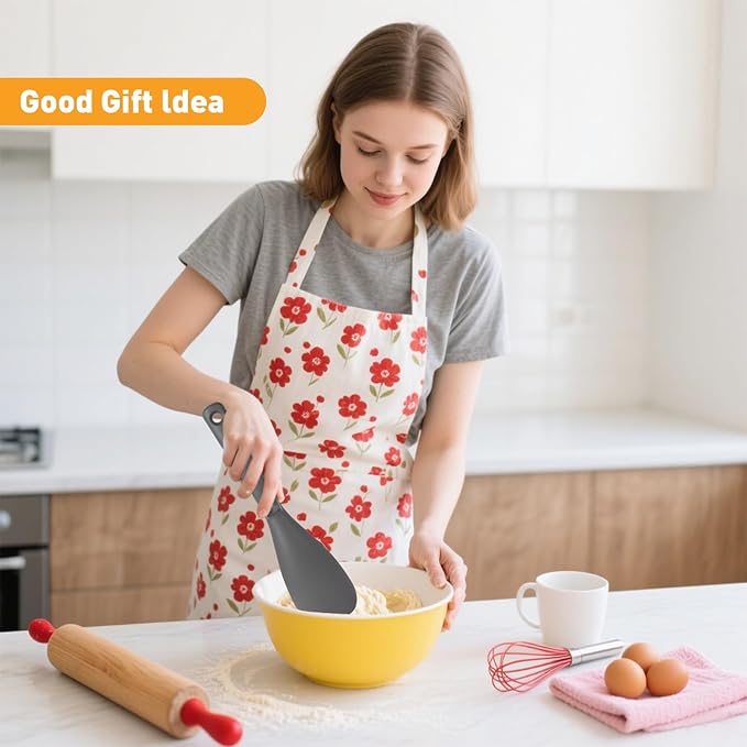 12.6" Extra Long Silicone Spatula Spoon for Nonstick Cookware, Seamless One-Piece Design Cooking Spoon with Built-in Tool Rest for Mixing, Scoop and Scrape, Dishwasher Safe, 2 Pack, Gray