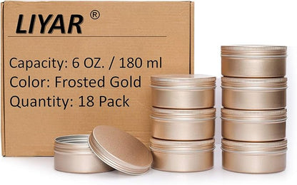 6 Oz Aluminum Metal Tin 18 Pack Can Tins Empty Screw Top Spice Tins Aluminum Containers with Lids(Frosted Gold)