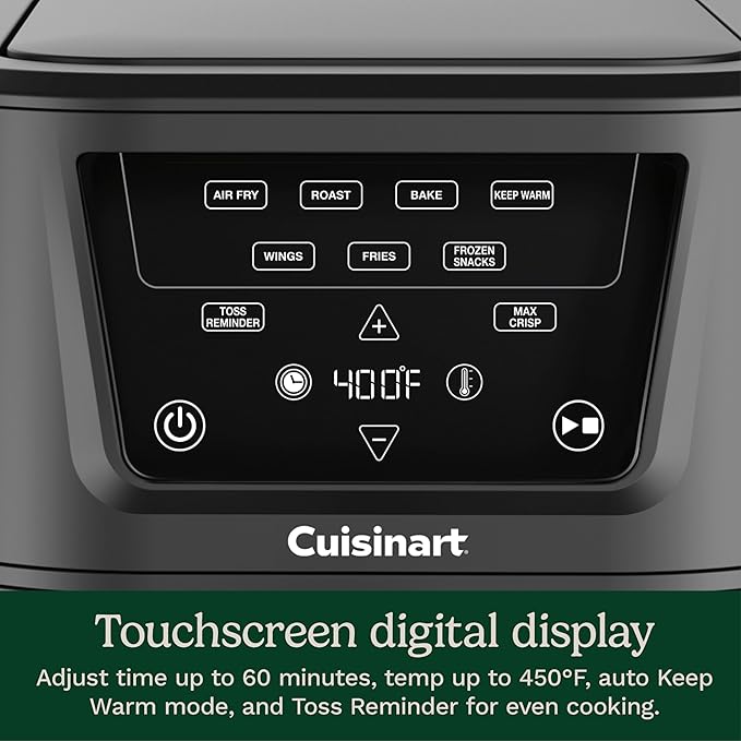 Cuisinart CompactMax 8-Quart Basket Air Fryer for Large Family Meals, Compact Ceramic Countertop Fits a 4.5-lb Chicken, 4-in-1 Air Fry, Roast, Bake & Keep Warm, Easy-Clean Dishwasher-Safe, AIR-210