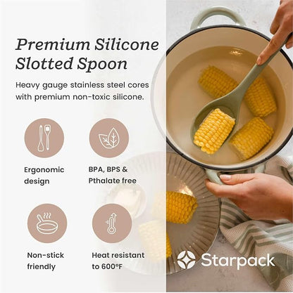 Starpack 'Let it Drain' XL Silicone Slotted Spoon (13.5 Inches)- Large Spoon with Slots for Cooking Heat Resistant to 600°F - Silicone Slotted Serving Spoons, Non Stick Cooking Spoons with Slots