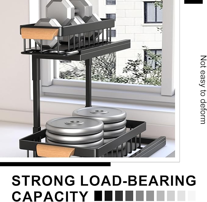 2-Tier Sliding Under Sink Organizer, L-shape Pull Out Cabinet Organizers, Multi-purpose Sink Storage Shelves, Metal Mesh Drawer Organizer for Bathroom Kitchen (White, Pull-Up & Down Style)