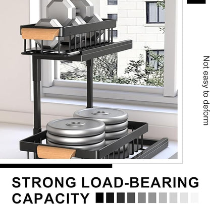 2-Tier Sliding Under Sink Organizer, L-shape Pull Out Cabinet Organizers, Multi-purpose Sink Storage Shelves, Metal Mesh Drawer Organizer for Bathroom Kitchen (White, Pull-Up & Down Style)