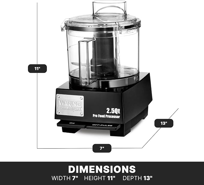 Waring Commercial Food Processor, 2.5 Quart Capacity with Flat Lid, 3/4 Horsepower Motor, Vegetable Chopper for Professional Kitchens, WFP11SW