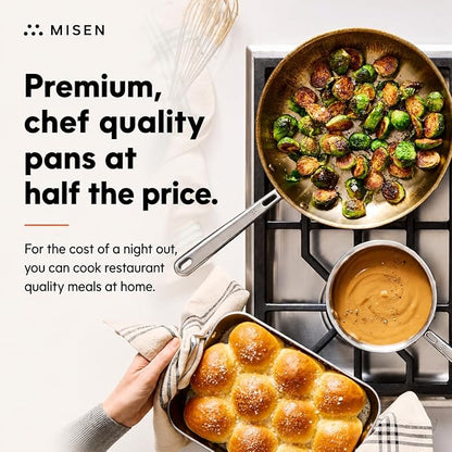 Misen 5-Ply Stainless Steel 12" Frying Pan - Professional Cookware for Induction, Gas and Electric - Dishwasher Safe, Oven Safe to 800°F - Durable, Versatile, Even Heating