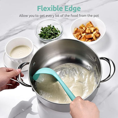 13 inch Silicone Soup Ladle: U-Taste 600ºF Heat Resistant 4 oz Large Non-stick Seamless Rubber Kitchen Deep Serving Spoon with Non-slip Solid Long Handle for Cooking Sauce/Stews/Gravies (Aqua Sky)