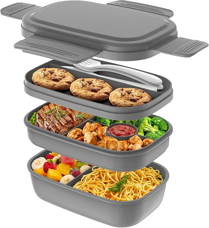 HOMETALL Bento Box Adult Lunch Box,3 Stackable Bento Lunch Containers for Adults/Kids, Modern Minimalist Design Bento Box with Utensil Set, Leak-Proof Lunchbox for Dining Out, Work, Picnic, School