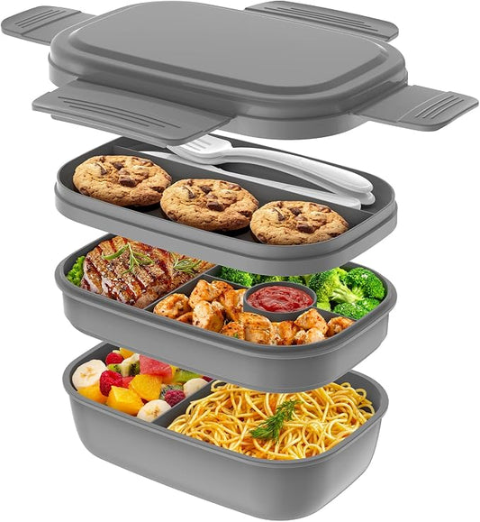 HOMETALL Bento Box Adult Lunch Box,3 Stackable Bento Lunch Containers for Adults/Kids, Modern Minimalist Design Bento Box with Utensil Set, Leak-Proof Lunchbox for Dining Out, Work, Picnic, School