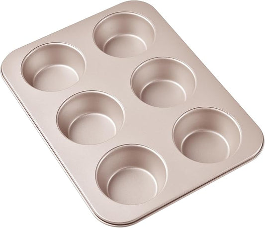 Jumbo Muffin Pan 6 Cup, 13-inch Heavy-Duty Carbon Steel Nonstick 6-Cavity Large Cupcake Pan Bakeware for Oven Baking (Champagne Gold)