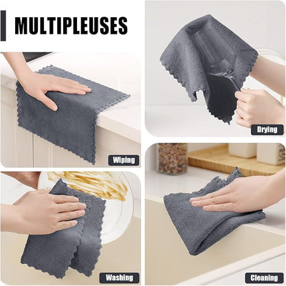 Kitinjoy 24 Pack Kitchen Cloths Dish Towels (10" x 10", Grey), Super Soft and Absorbent Dish Cloths, Nonstick Oil Fast Drying Coral Velvet Microfiber Cleaning