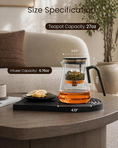 ZENS Enchanted Tea Pot with Magnetic Lid, Magic Glass Teapot with Infuser for Loose Leaf Tea Steeper, Mess-Free Herbal Tea Maker, Tea Diffusers for Tea Lovers Ideal Gifts, 27oz/800ml