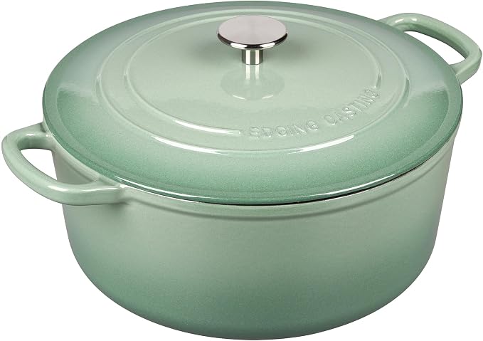 EDGING CASTING Enameled Dutch Ovens Cast Iron Dutch Oven Pot with Lid for Bread Baking, Cook, Dual Handle, 7 Quart, Sage Green