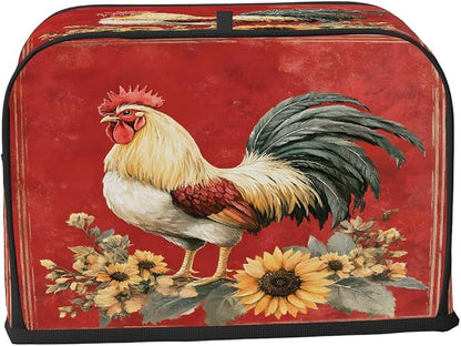 2 Slice Red Farm Rooster Toaster Cover Waterproof Dust Fingerprint Bread Machine Cover Washable Kitchen Appliance Protector For Home Kitchen Bakeware Table Decor Women Gifts