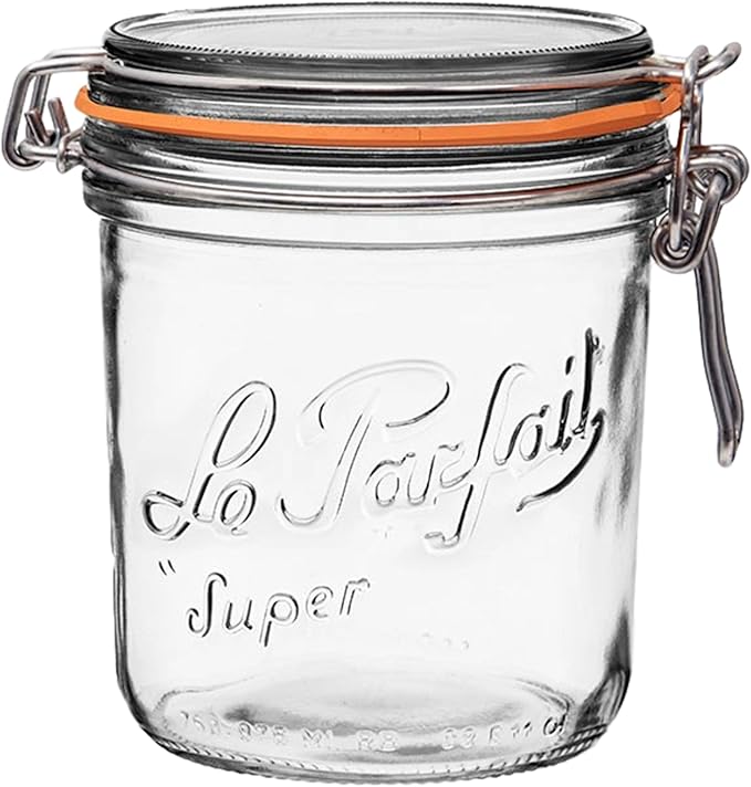 Le Parfait Super Terrine 750mL (24oz) Zero Waste Eco-Friendly Glass Canning Jar, Airtight Rubber Seal & Wire Bail Lid, BPA-Free, Water Bath Safe for Food Storage & Preserving, Made in France