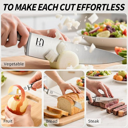 KnifeSaga Premium Knife Set 15 Pcs Quality Kitchen Knife Set with Block, Japanese High Carbon Stainless Steel Razor Sharp Knife Block Set, Acacia Wood Block Knife Set with Ergonomic Full-tang Handle