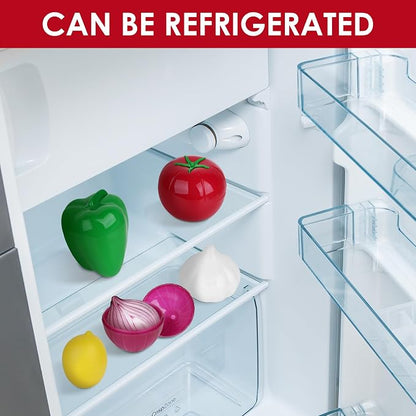LUWOO 5Pcs Fruit and Vegetable Savers, Stays Fresh Longer for Onion Tomato Green Pepper Garlic Lemon Food Container Box, Reusable Storage Holder for Fridge Refrigerator