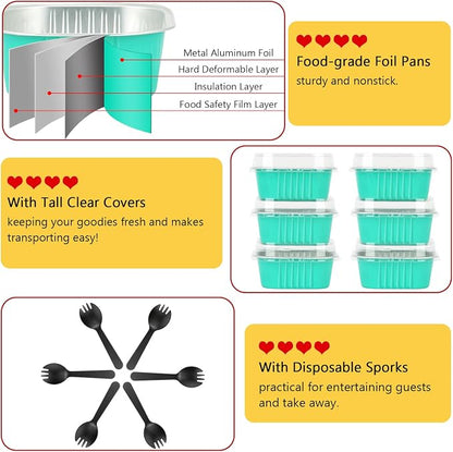 LNYZQUS 120pack/10oz Foil Mini Cake Tins with Lids 4”X4” Small Cake Baking Pans Cupcake Containers,Disposable Ramekins Mini Aluminum Brownie Pan Large Muffin Cups Holders-Cyan Blue