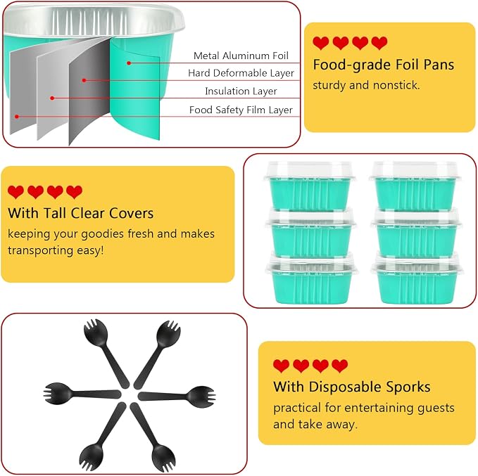 LNYZQUS 5oz Square Cupcake Pan with Lids 40 Pack, Aluminum Foil Muffin Pan Mini Cake Cups,Disposable Ramekins Brownie Baking Pans Cupcake Liners Muffin Tin-Cyan Blue