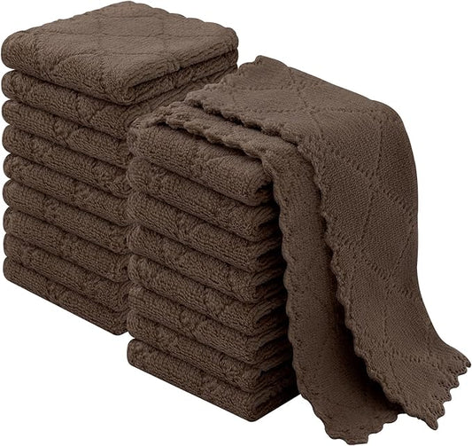 Homaxy 18 Pack Kitchen Cloths Dish Towels (7" x 9", Brown), Super Soft and Absorbent Coral Velvet Dishcloths, Fast Drying No Lint Microfiber Cleaning Cloth