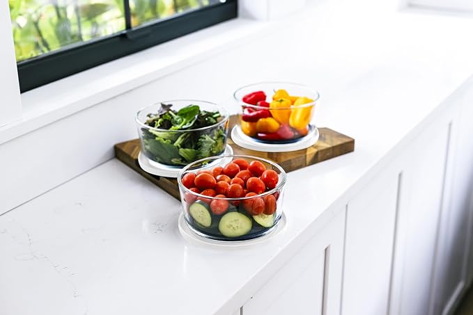 6-Piece Glass Food Storage Containers Set (3 Containers + 3 BPA-Free Lids) | 4-Cup, Leakproof | Microwave, Freezer, Oven & Dishwasher Safe | Ideal for Meal Prep & Pantry Organization, White