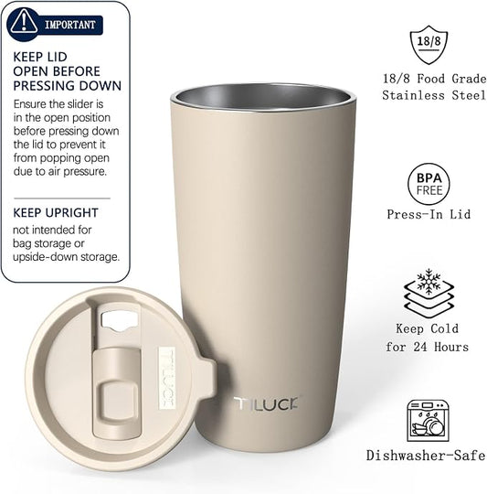 TILUCK 20 oz Insulated Tumbler with BPA-Free Lid, Stainless Steel Vacuum Travel Coffee Mug, Double Wall Coffee Tumbler（20oz，Matte MistyGray）