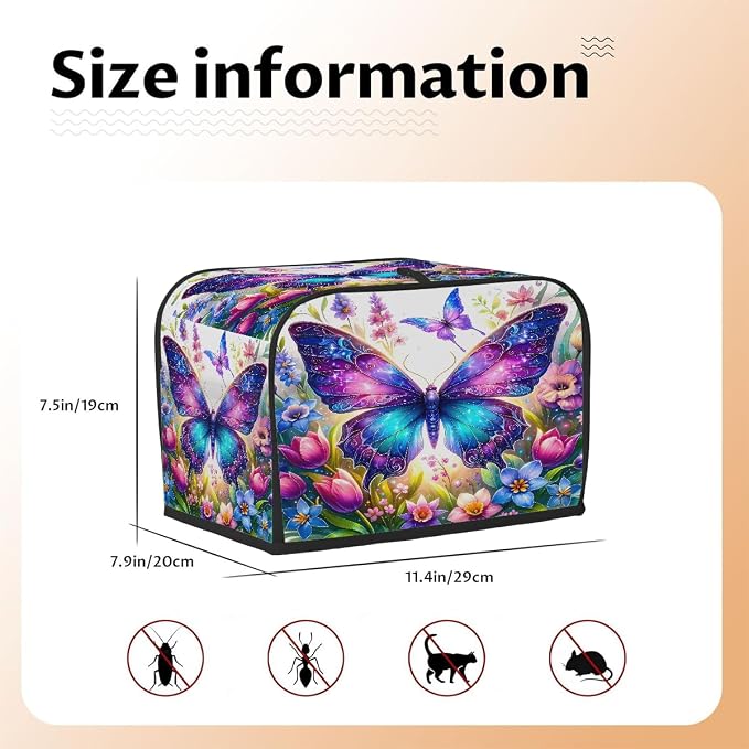 Flower Butterfly Toaster Cover 2 Slice Wide Slot Washable Toaster Covers | Spring Art Dust and Fingerprint Protection Bread Maker Covers for Kitchen Accessories Decor Bakeware Women Gift
