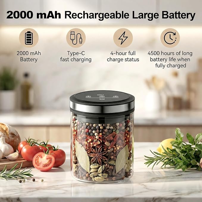 GVODE Vacuum Coffee Canister 1.2L - Airtight Food Storage Container for Coffee Beans, Grounds, Tea & Spices, Home Kitchen Food Storage Organizers with Precise Scale, 4500 Hours of Battery Life