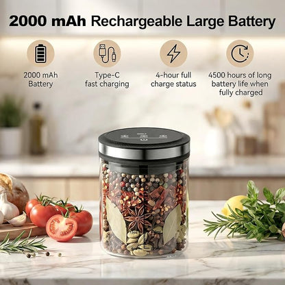 GVODE Vacuum Coffee Canister 1.2L - Airtight Food Storage Container for Coffee Beans, Grounds, Tea & Spices, Home Kitchen Food Storage Organizers with Precise Scale, 4500 Hours of Battery Life
