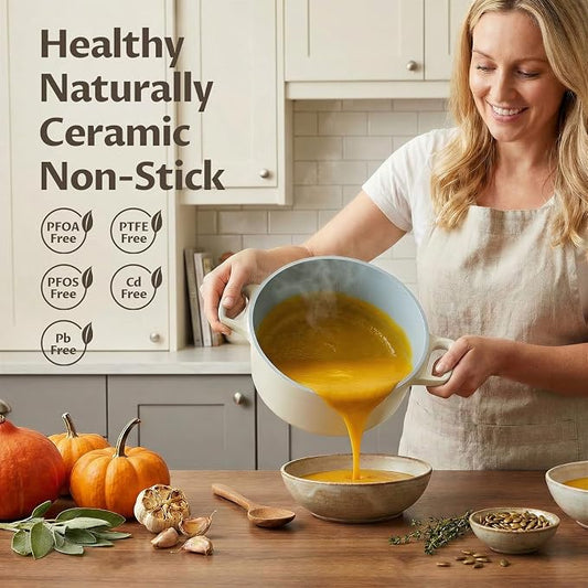 BEZIA 5.7 Quart Nonstick Ceramic Dutch Oven Style Stock Pot with Lid, Lightweight Die-Cast Aluminum Cooking Pot for Family Stew & Braising, Induction Ready Soup Pot, Oven Safe, Serves 3-5 People