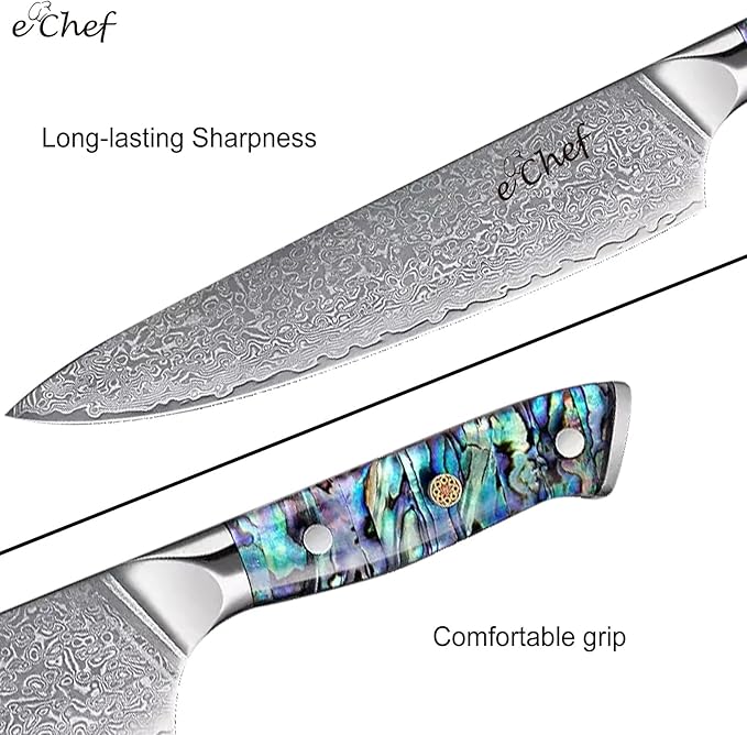 8-Inch Damascus Chef Knife, VG10 Steel Core Sharp Kitchen Knife, 67-Layer Damascus Material, Deep Sea Abalone Shell Handle, Kitchen Must-Have, Gift Box(8-inch chef's knife)