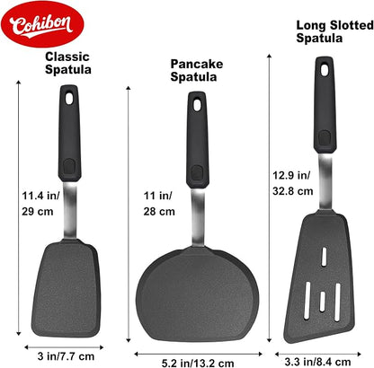 3 Piece Silicone Spatula Turner Set Cooking Utensils Set | Heat Resistant, Flexible Stainless Steel with Silicone, Nonstick Cookware Compatible, Dishwasher Safe