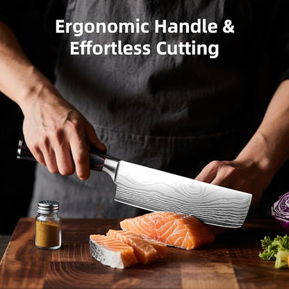 Nakiri Knife - Professional 7" Razor Sharp Meat Cleaver and Vegetable Kitchen Knife, Vegetable Chopping Knife, High Carbon Stainless Steel Blade with Ergonomic Handle