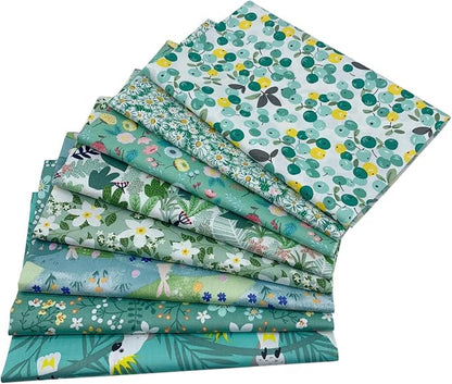 aufodata 8 Pieces 19.6" x 19.6" (50cm x 50cm) Cotton Fabric Squares Quilting Patchwork Floral Pattern Precut Fabric for DIY Quilting Sewing Crafting Artcraft (Green)